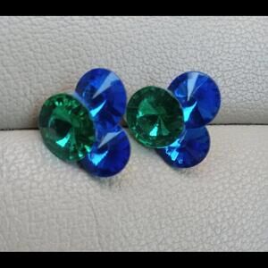 Blue/Green Gem Clip On/Huggie Earrings.  Light Weight. Beautiful.
